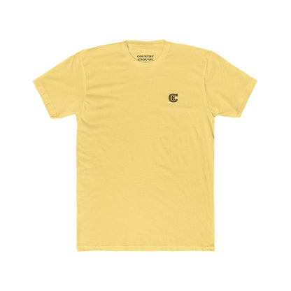 Yellow t-shirt with graphic of bronc rider over mountains and sun with the words get western #yellow