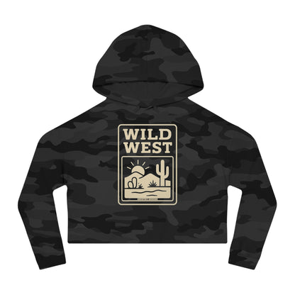 Black Camo hoodie with sunset, desert landscape, and wild west text graphic #blackcamo