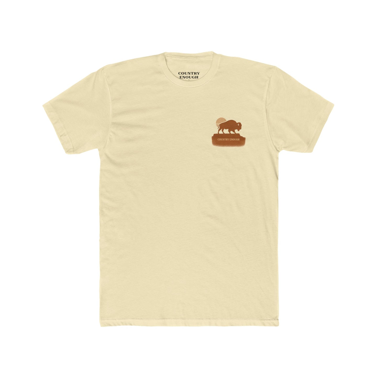 Natural t-shirt with graphic of bison atop a plateau and the sun behind #natural