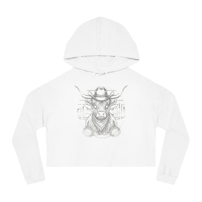 White hoodie with white highland cow and desert landscape graphic design on a white background #white
