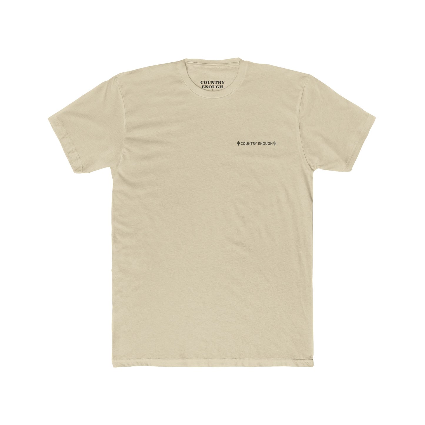 Cream t-shirt with graphic of a line mountain drawing, cacti and the words Country Enough #cream