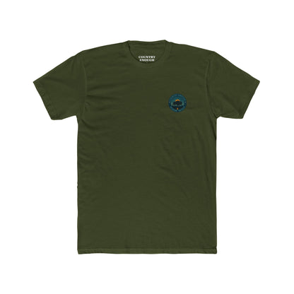 Military Green T-Shirt with graphic of bison, sun, mountains, and the words roam wide #militarygreen