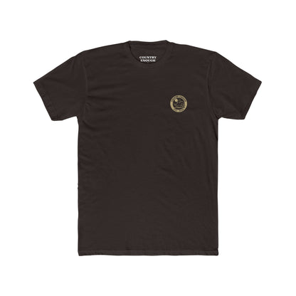Dark Brown t-shirt featuring mountains, cactus, horse and rider, and a full moon. #darkbrown