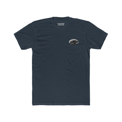 Indigo t-shirt with a black and gray graphic of a bison and mountains #indigo