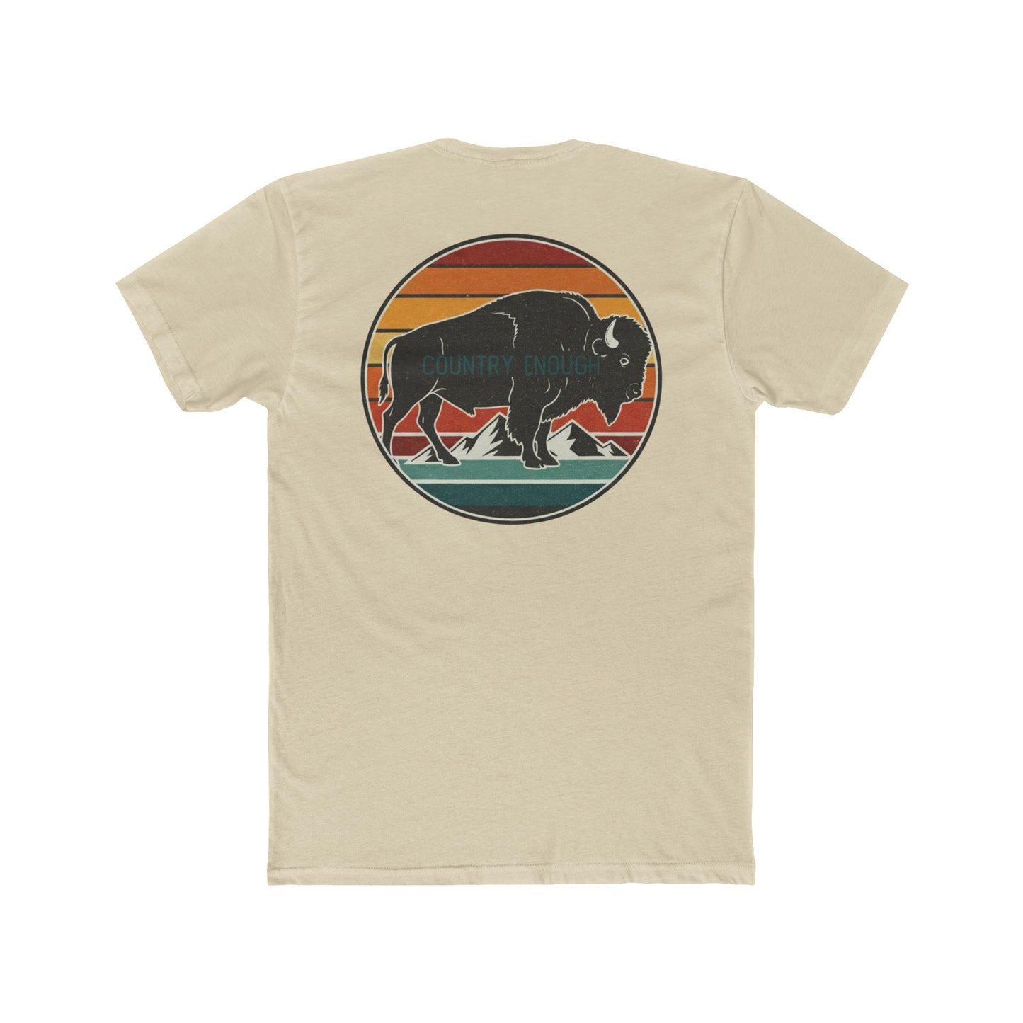 Cream t-shirt with a bison, sunset and mountain landscape graphic #cream
