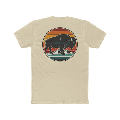 Cream t-shirt with a bison, sunset and mountain landscape graphic #cream