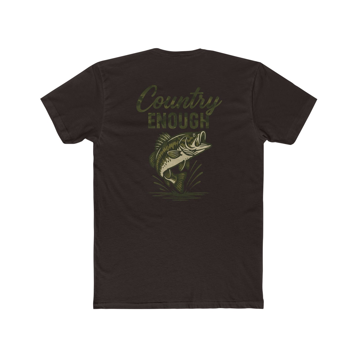 Dark Brown t-shirt with graphic of a bass and the words country enough #darkbrown