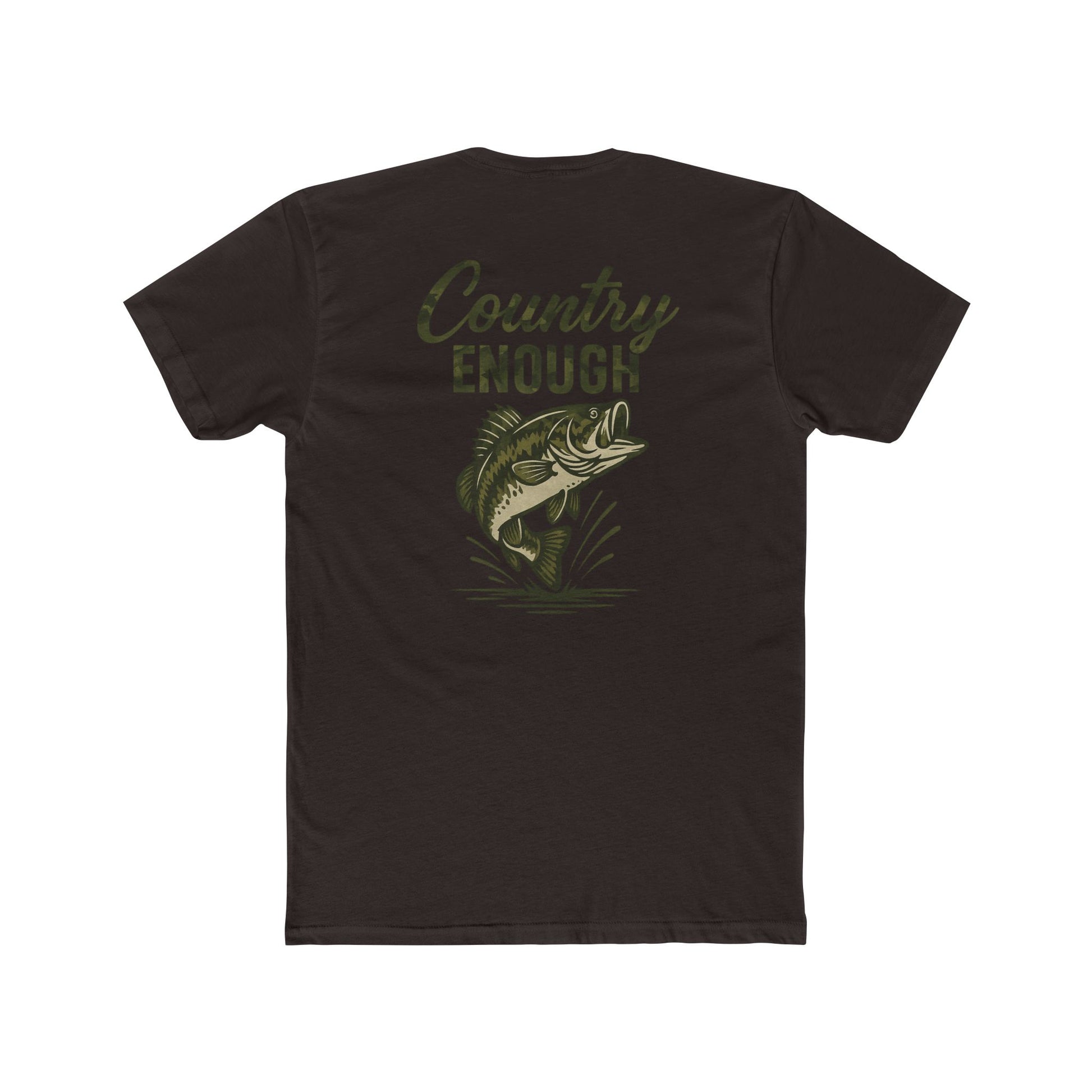 Dark Brown t-shirt with graphic of a bass and the words country enough #darkbrown