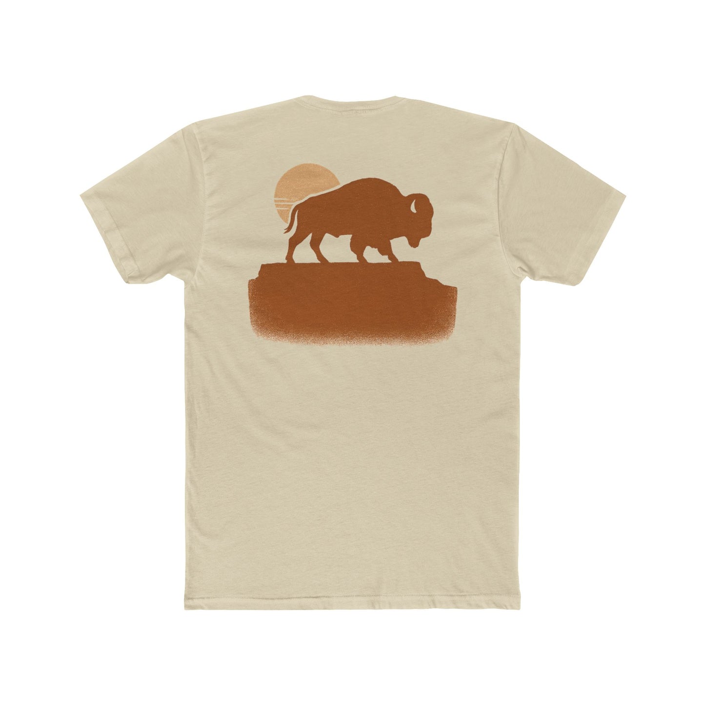 Cream t-shirt with graphic of bison atop a plateau and the sun behind #cream