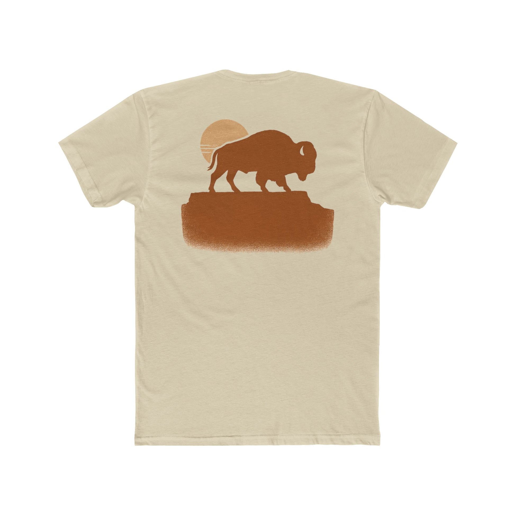 Cream t-shirt with graphic of bison atop a plateau and the sun behind #cream