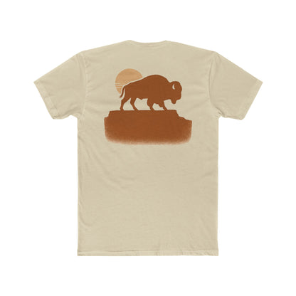 Cream t-shirt with graphic of bison atop a plateau and the sun behind #cream