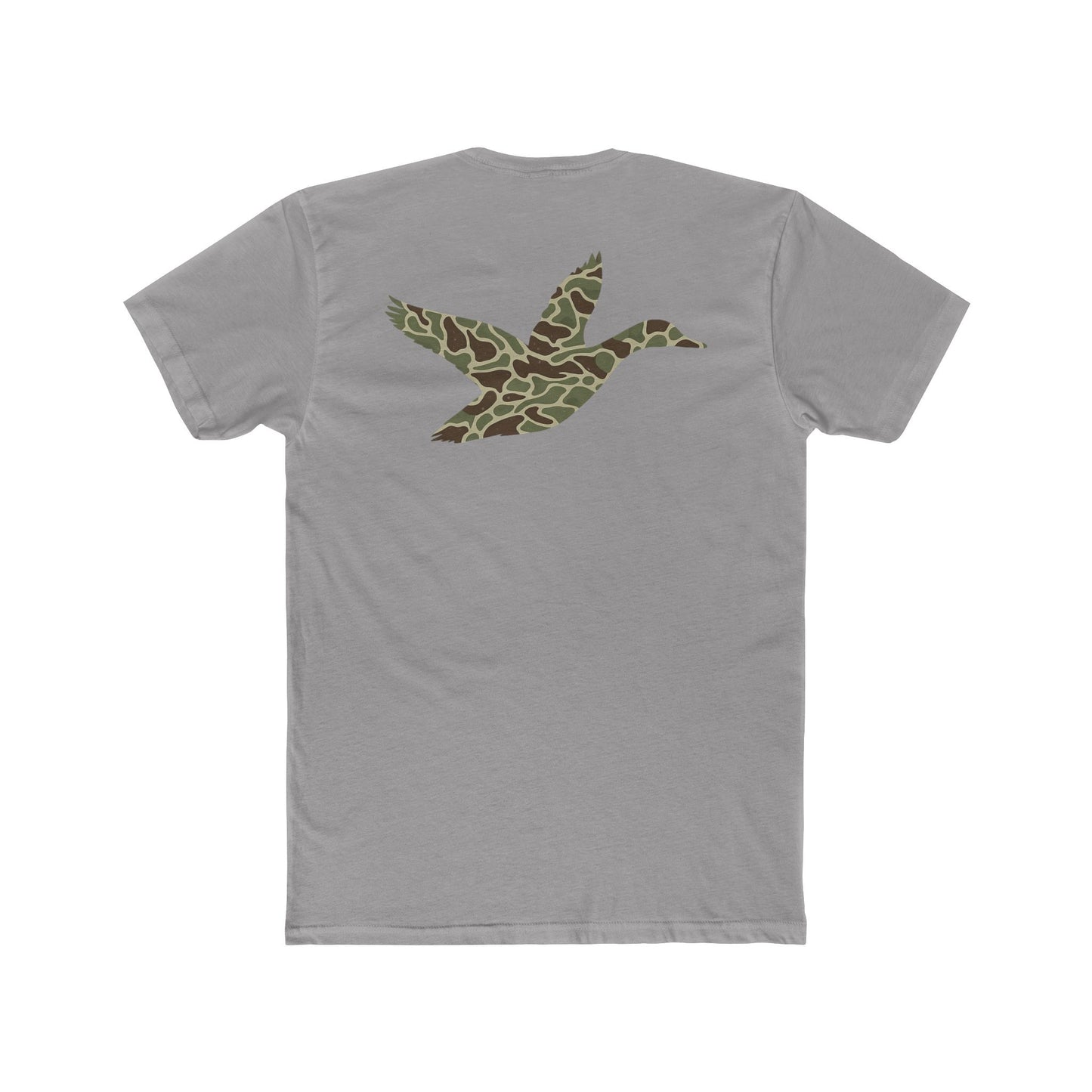 Gray t-shirt with a camouflage duck design on the back #gray