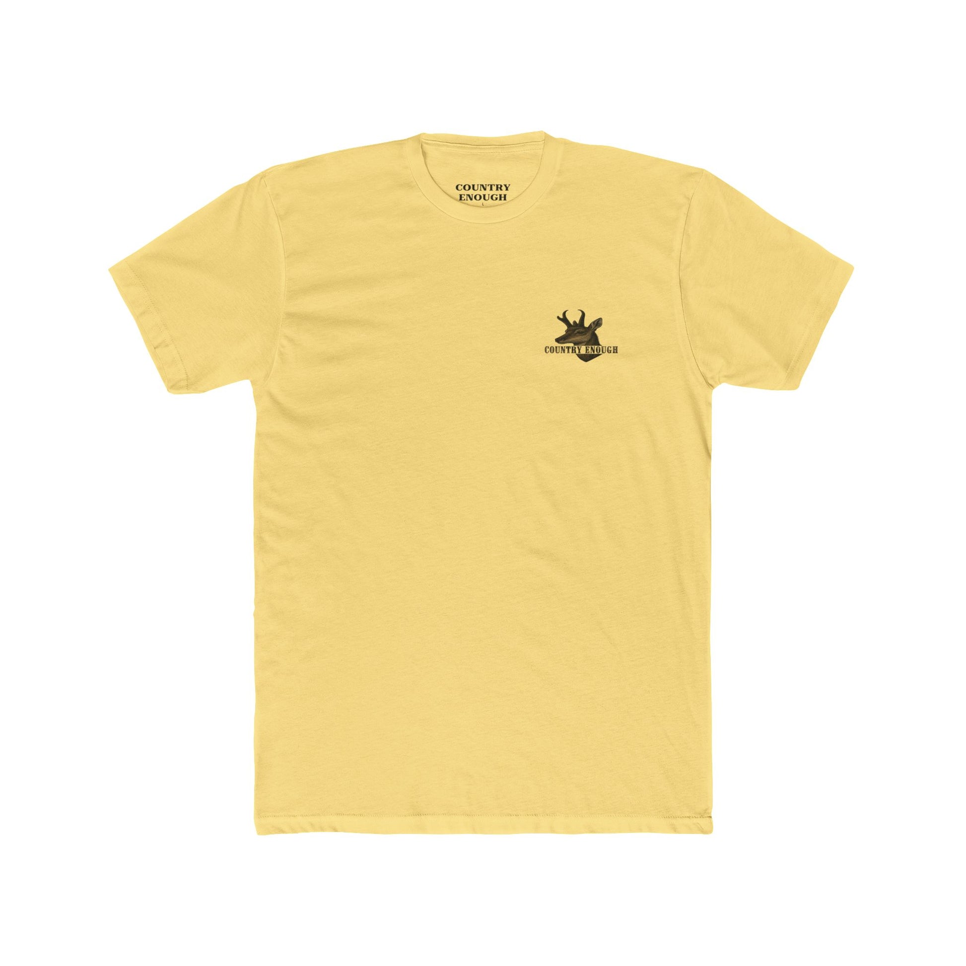 Yellow t-shirt with graphic of pronghorn and windmill over an open range #yellow