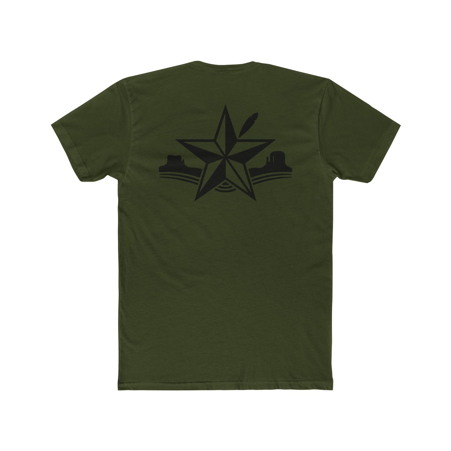 Military green t-shirt with star, feather, and mountain graphic design #militarygreen