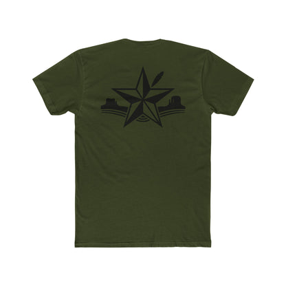 Military green t-shirt with star, feather, and mountain graphic design #militarygreen