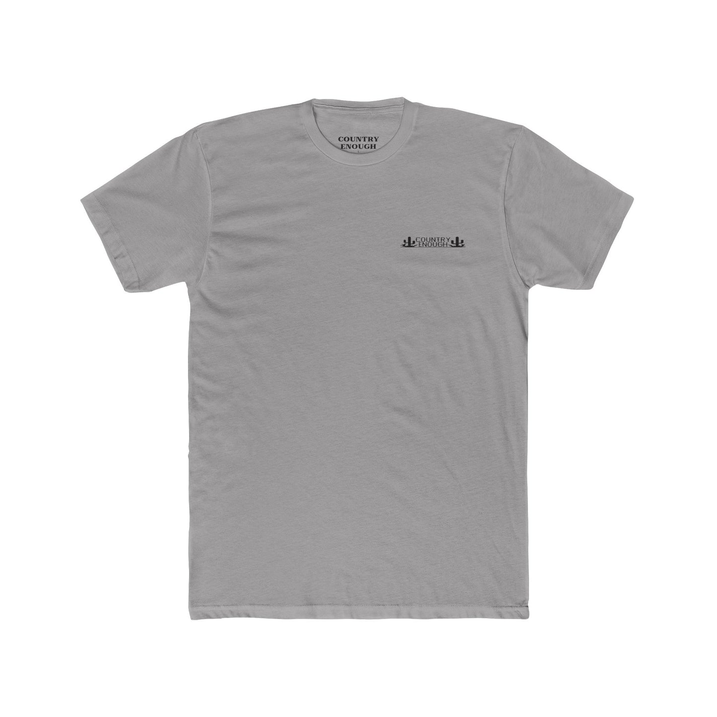 Gray t-shirt with mountain peaks, an open road, and desert cacti graphic #gray