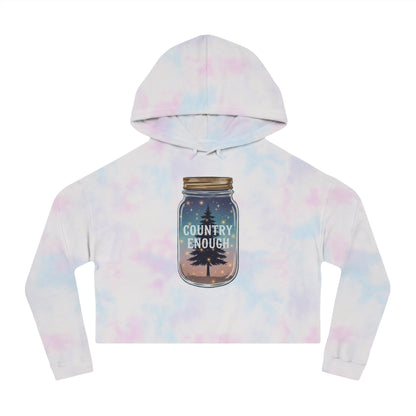 Tie-dye cotton candy crop hoodie with mason jar, pine trees, and stars graphic #tie-dyecottoncandy