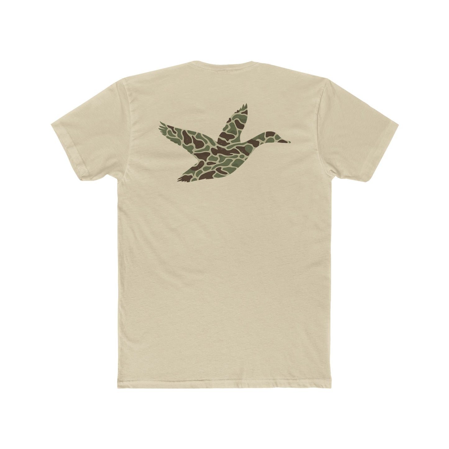 Cream t-shirt with a camouflage duck design on the back #cream