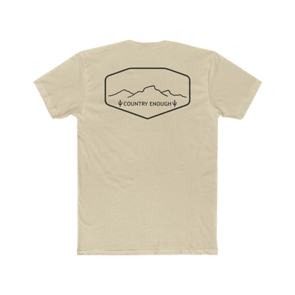 Cream t-shirt with graphic of a line mountain drawing, cacti and the words Country Enough #cream