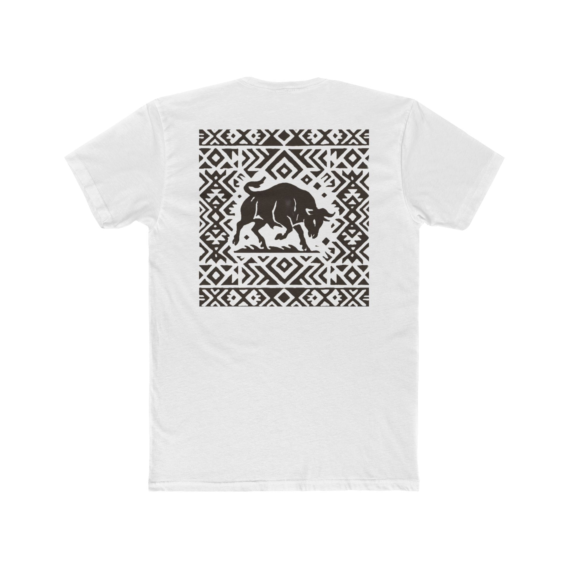 White t-shirt with bull and aztec pattern border graphic #white