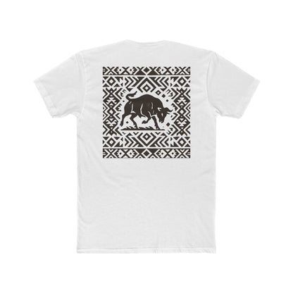 White t-shirt with bull and aztec pattern border graphic #white