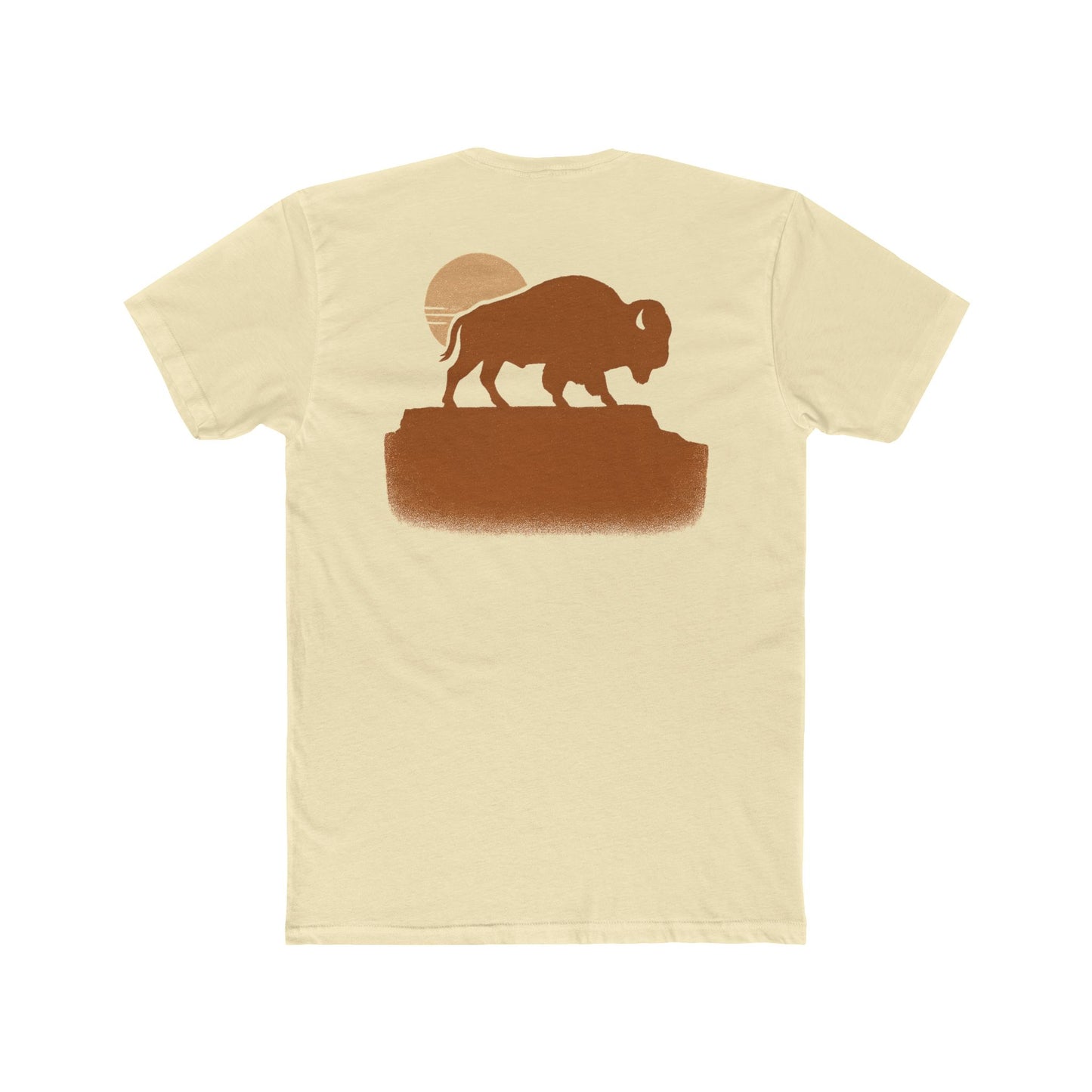 Natural t-shirt with graphic of bison atop a plateau and the sun behind #natural