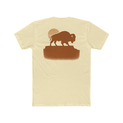Natural t-shirt with graphic of bison atop a plateau and the sun behind #natural