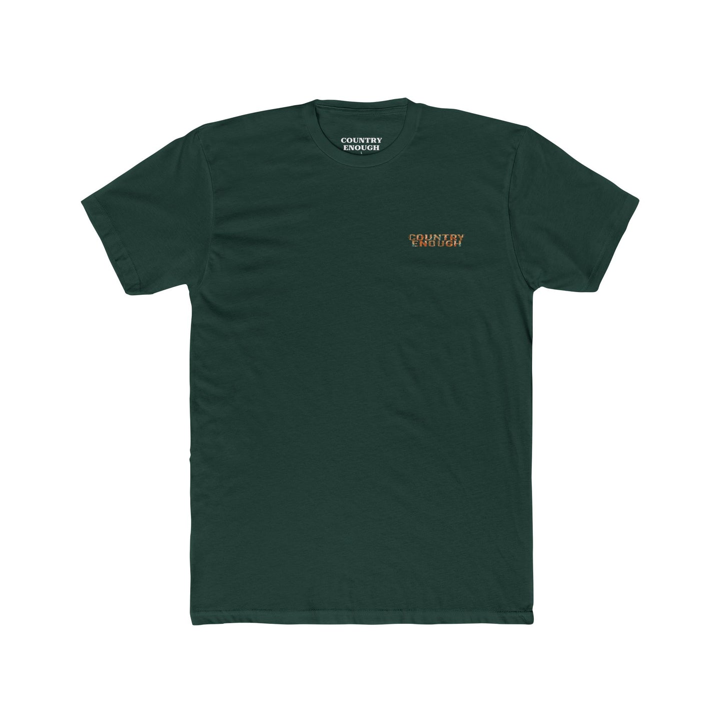 Forest Green t-shirt with graphic of a campfire, bird, sun, cacti, and mountains in the desert with the words roam wide #forestgreen