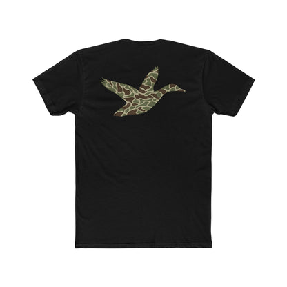 Black t-shirt with a camouflage duck design on the back #black