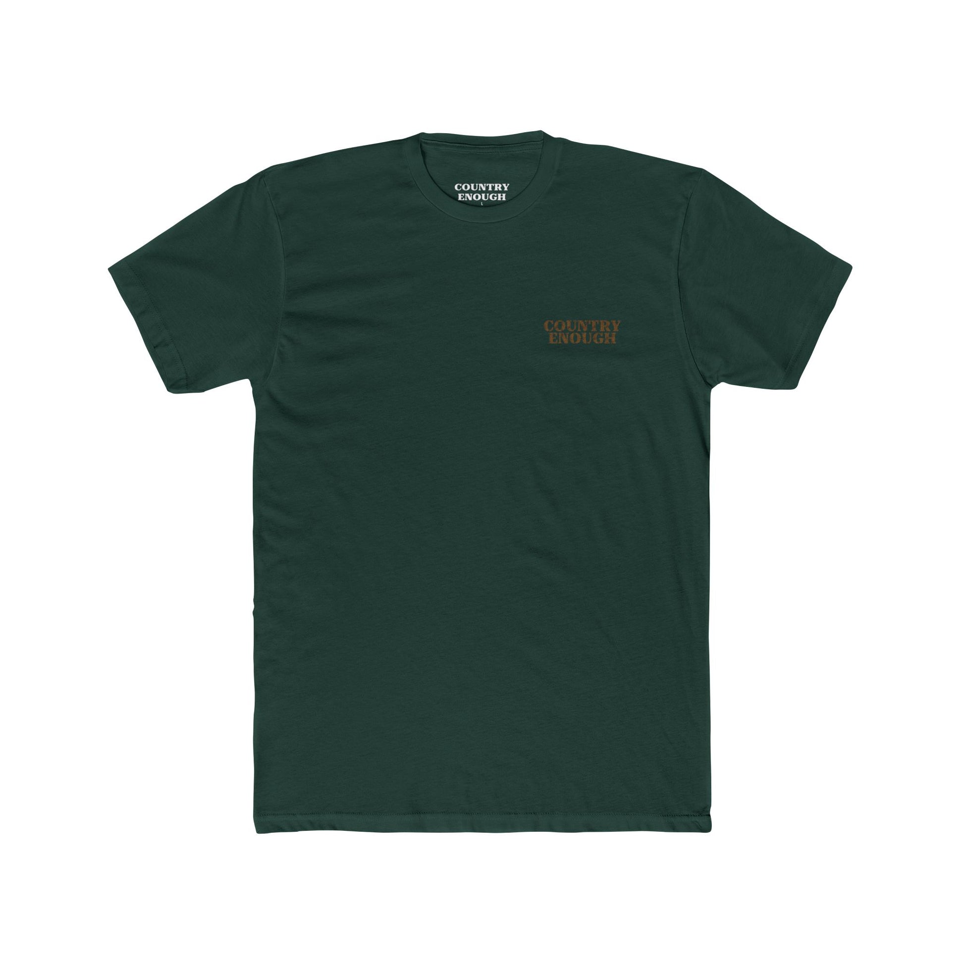 Forest Green t-shirt with graphic design of a buck in the woods and words roam wide #forestgreen