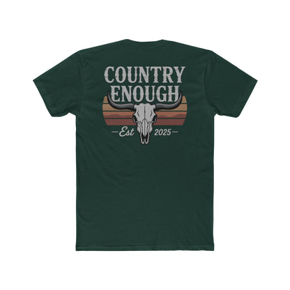 Forest Green t-shirt with vintage retro graphic of a bull skull and words country enough EST 2025 #forestgreen