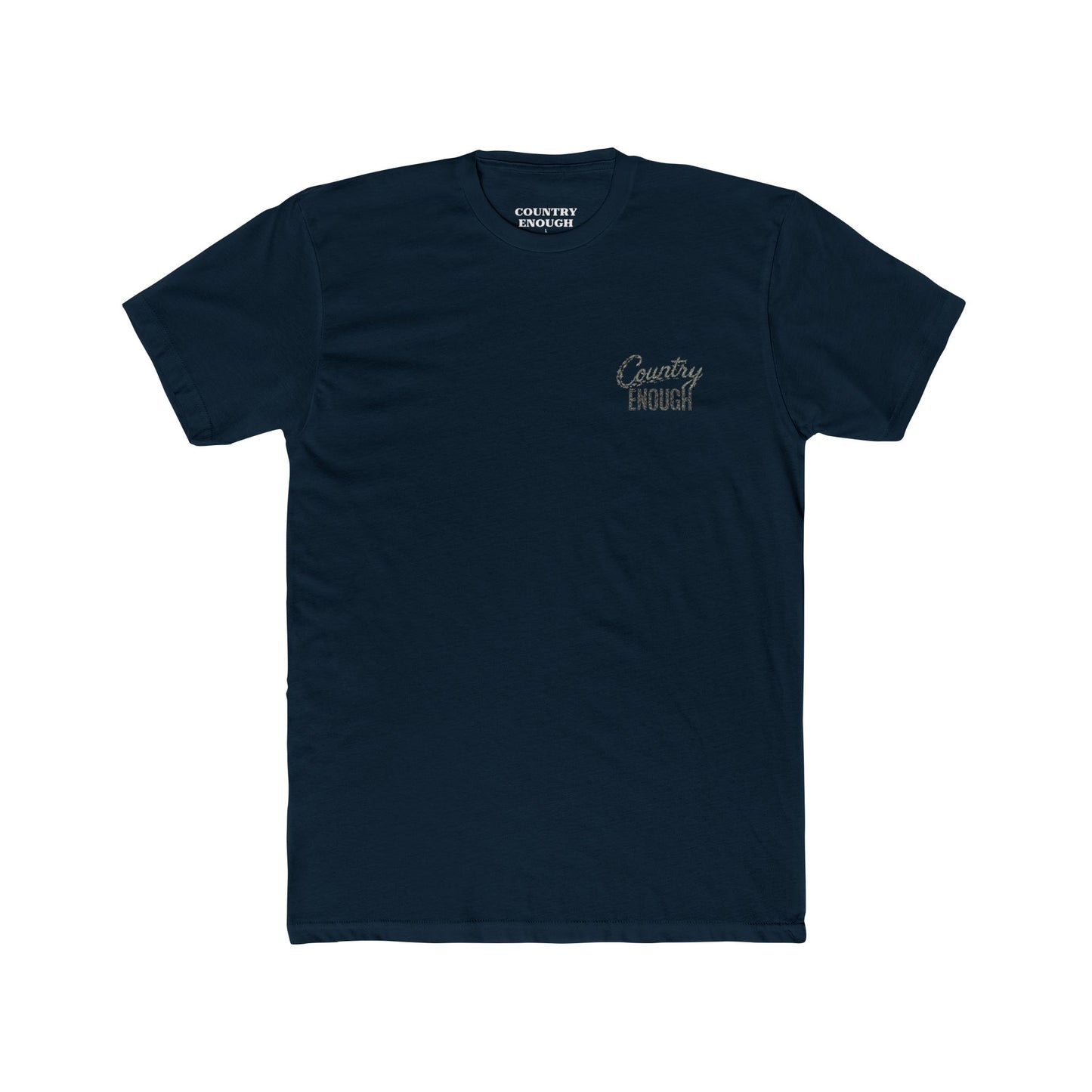 Midnight Navy t-shirt with graphic of the words country enough shaped with fish #midnightnavy