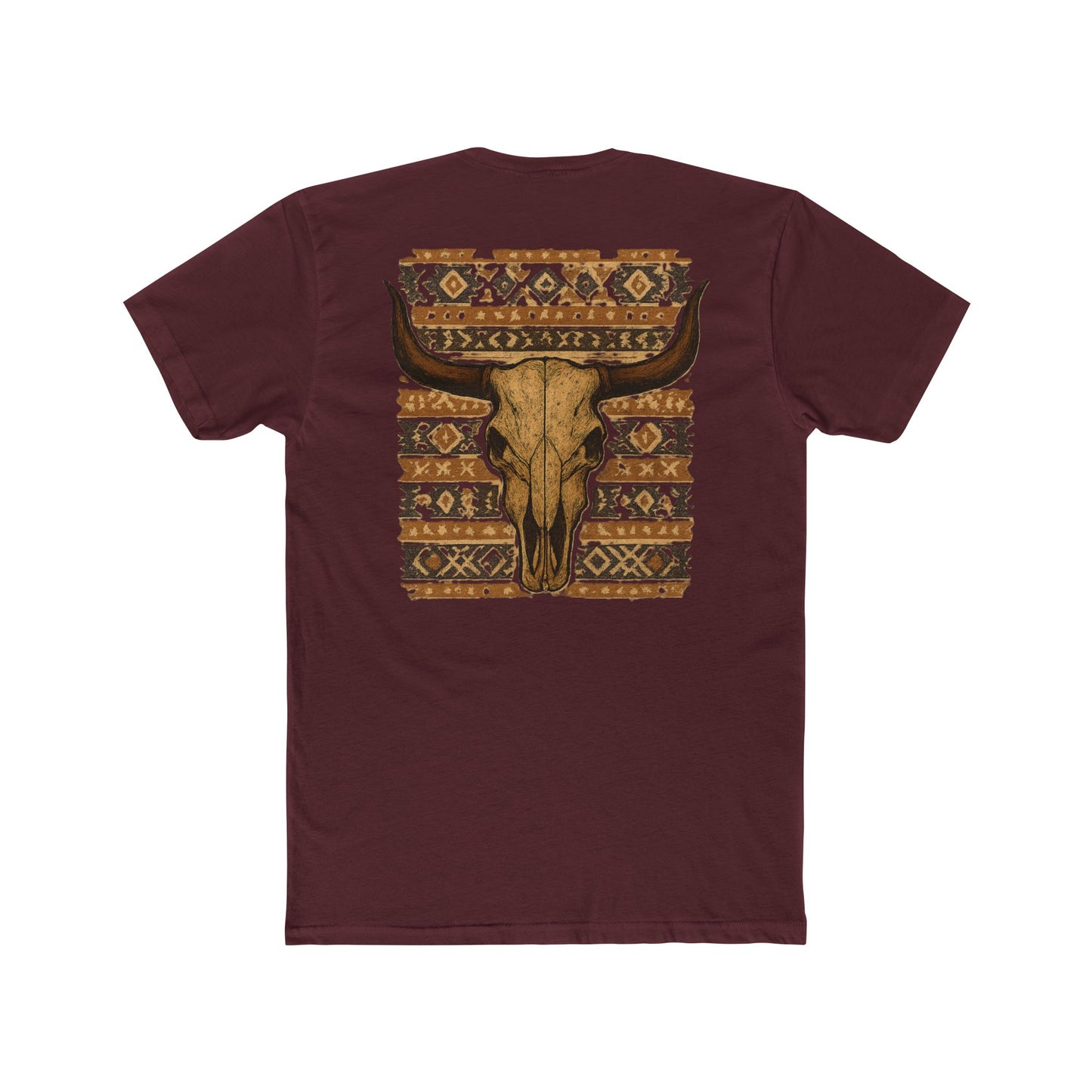 Maroon t-shirt with bull skull and aztec pattern graphic #maroon