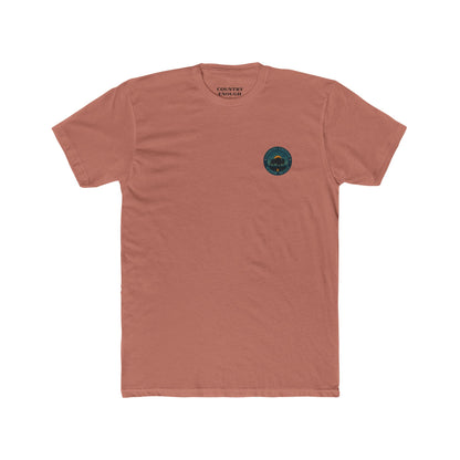 Desert Pink T-Shirt with graphic of bison, sun, mountains, and the words roam wide #desertpink