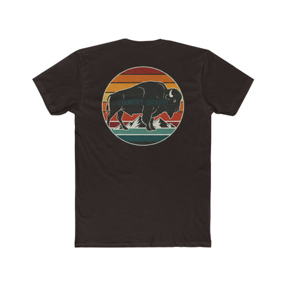Dark Brown t-shirt with a bison, sunset and mountain landscape graphic #darkbrown