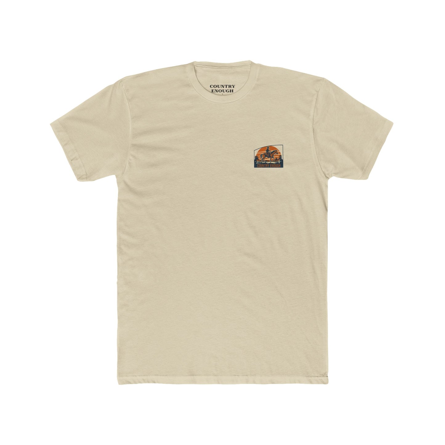 Cream t-shirt with graphic design containing horse and rider, desert, mountains, and cactus #cream