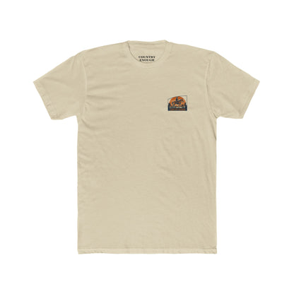 Cream t-shirt with graphic design containing horse and rider, desert, mountains, and cactus #cream