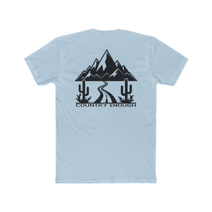 Light Blue t-shirt with mountain peaks, an open road, and desert cacti graphic #lightblue