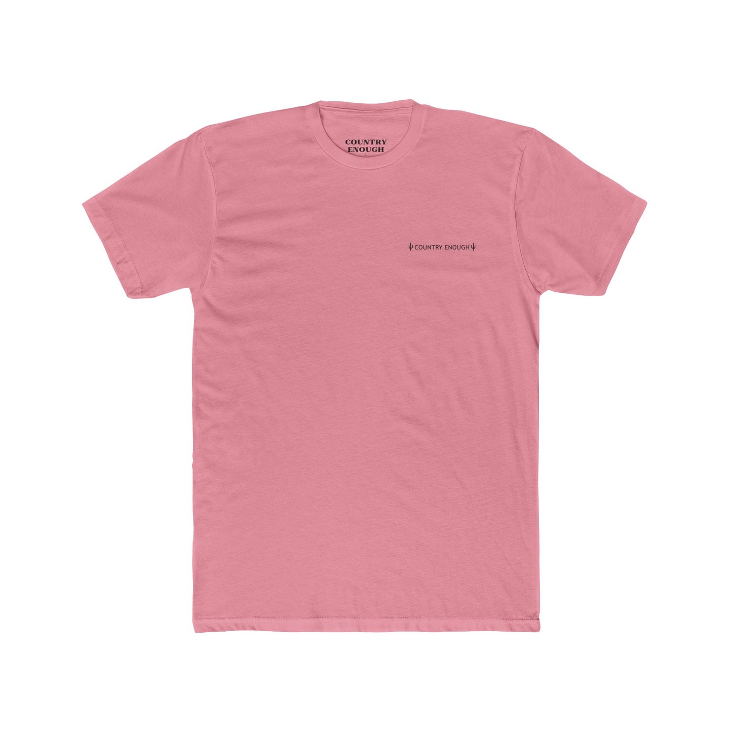 Pink t-shirt with graphic of a line mountain drawing, cacti and the words Country Enough #pink