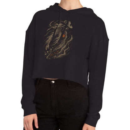 Black crop hoodie with a cowgirl with a red heart graphic #black