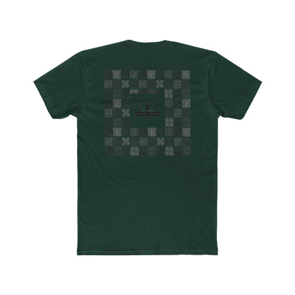 Forest Green t-shirt with graphic of aztec patterns arranged in a square with country enough logo in the center #forestgreen