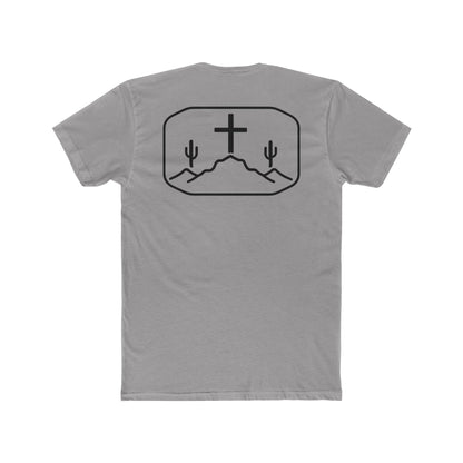 Gray t-shirt with cross, cacti, and mountains graphic #gray