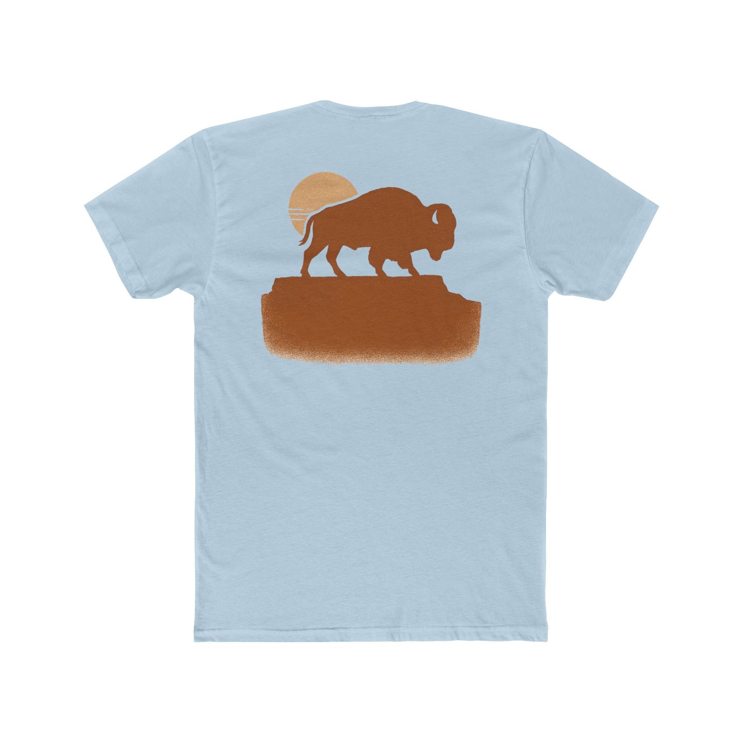 Light Blue t-shirt with graphic of bison atop a plateau and the sun behind #lightblue