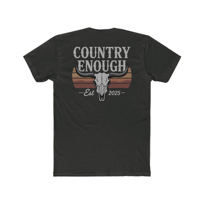 Vintage Black t-shirt with vintage retro graphic of a bull skull and words country enough EST 2025 #vintageblack