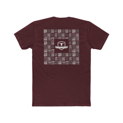 Maroon t-shirt with graphic of aztec patterns arranged in a square with country enough logo in the center #maroon