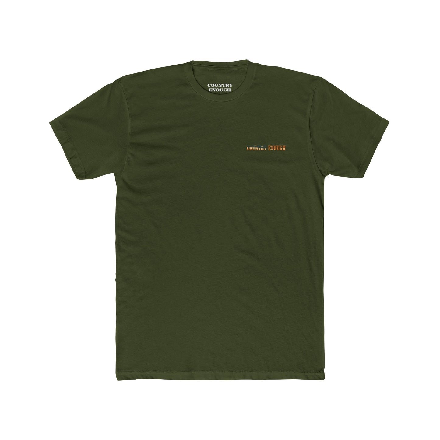 Military Green t-shirt with graphic of western horse and rider holding the American flag in the desert with cacti at sunset #militarygreen