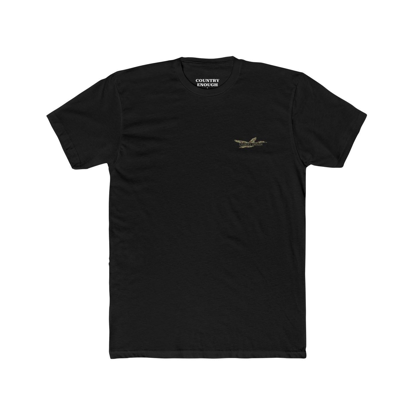 Black t-shirt with a camouflage duck design on the back #black