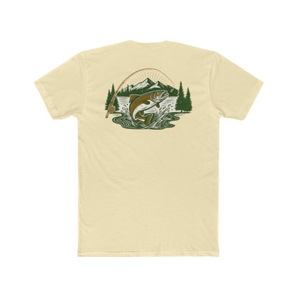 Solid Natural t-shirt with a trout, mountains, trees and water graphic #solidnatural