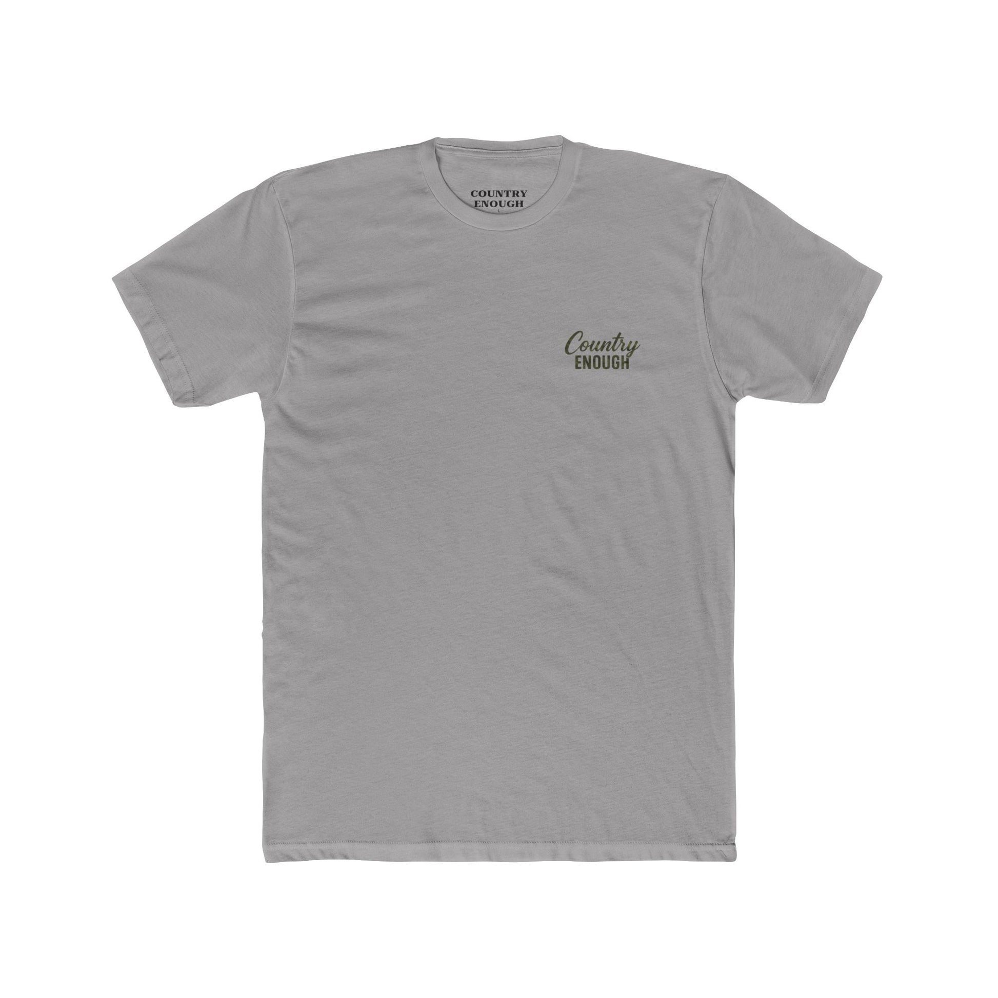 Gray t-shirt with graphic of a bass and the words country enough #gray
