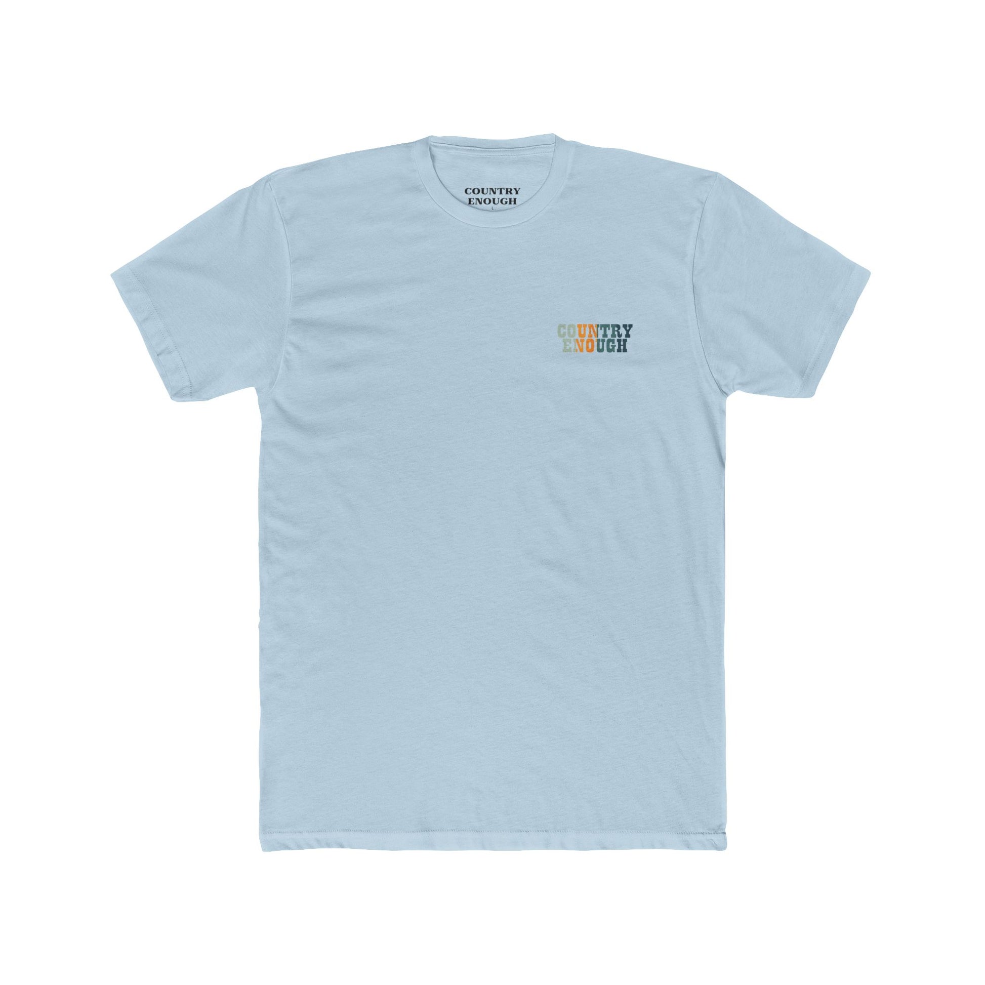 Light Blue t-shirt with graphic of cowboy riding through a desert landscape at different times of the day #lightblue